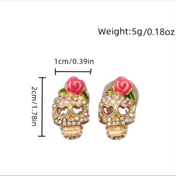 Halloween Candy Skull Rhinestone Stud Earrings - Picture 3 of 4